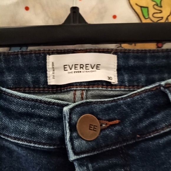 Evereve The Ever Straight Jeans High Rise Fit Button Fly Raw Hem Distressed - Picture 8 of 9